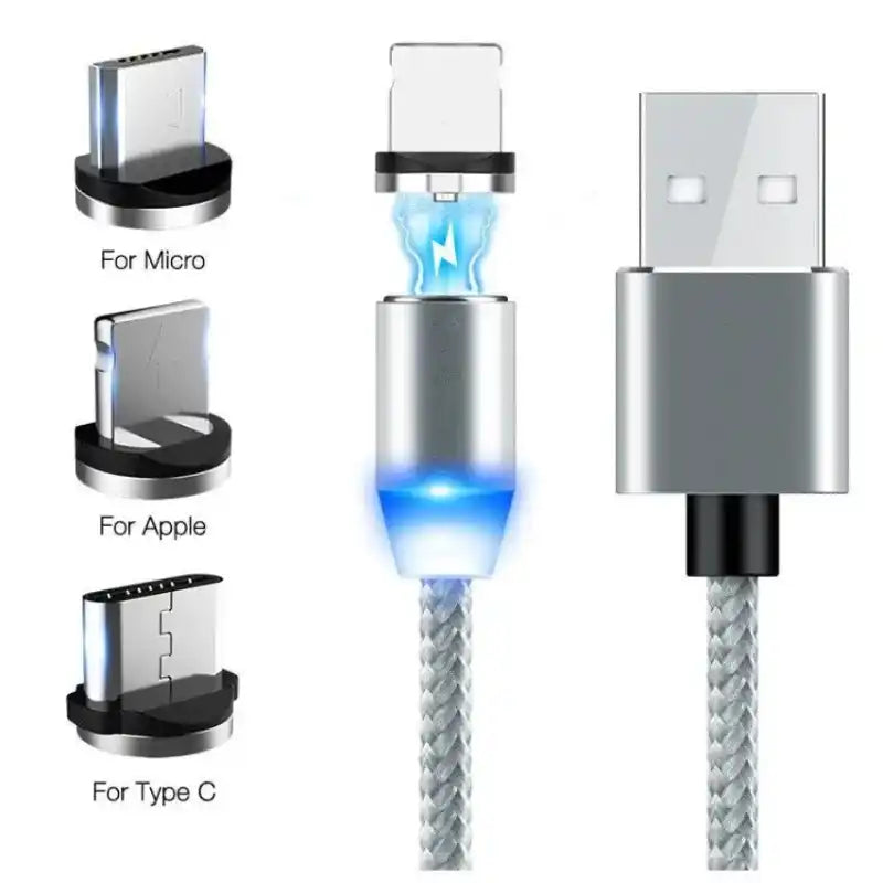 1m Multi USB Ladekabel 3 in 1 Typ- C Micro Lightning für iPhone Samsung Huawei silber www.handyhuellen4you.de