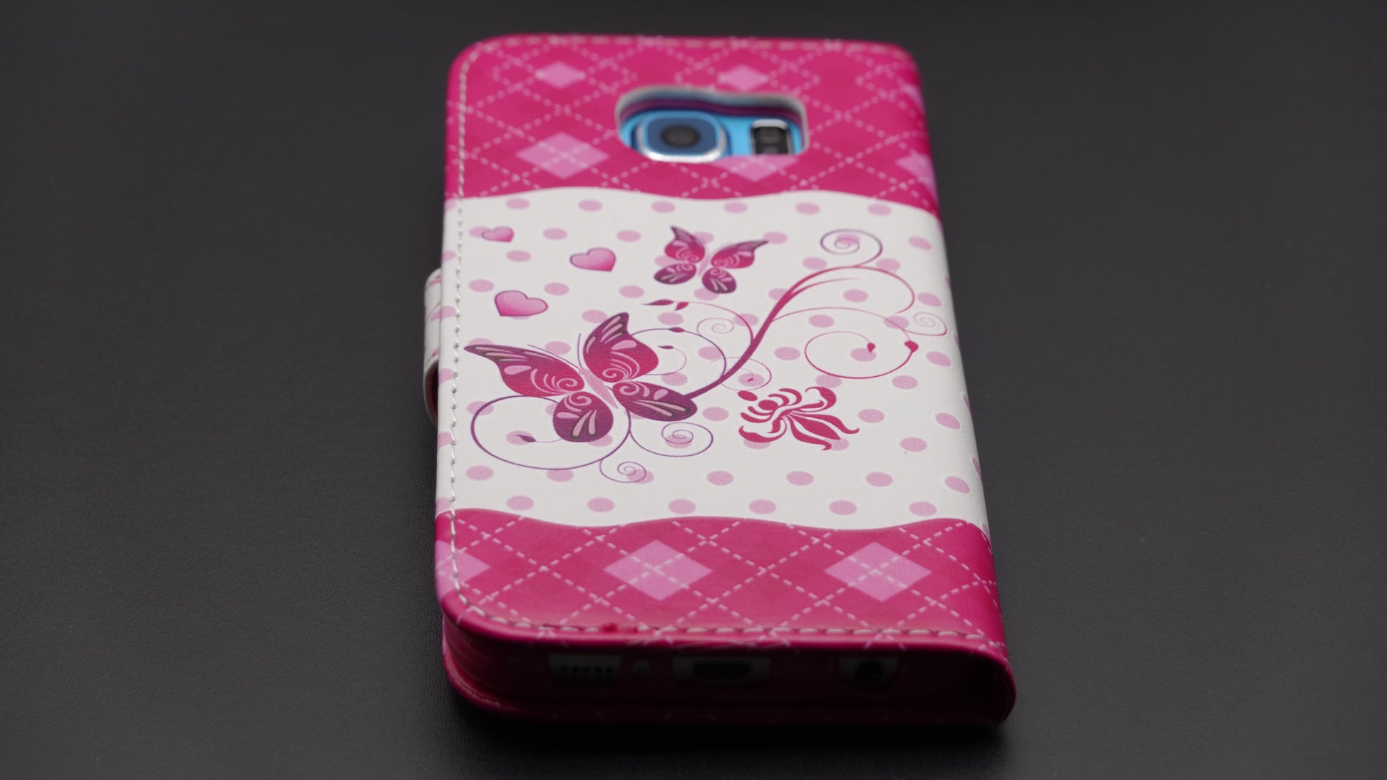 Samsung Galaxy S6 Handyhülle Klapphülle Schmetterling Pink www.handyhuellen4you.de